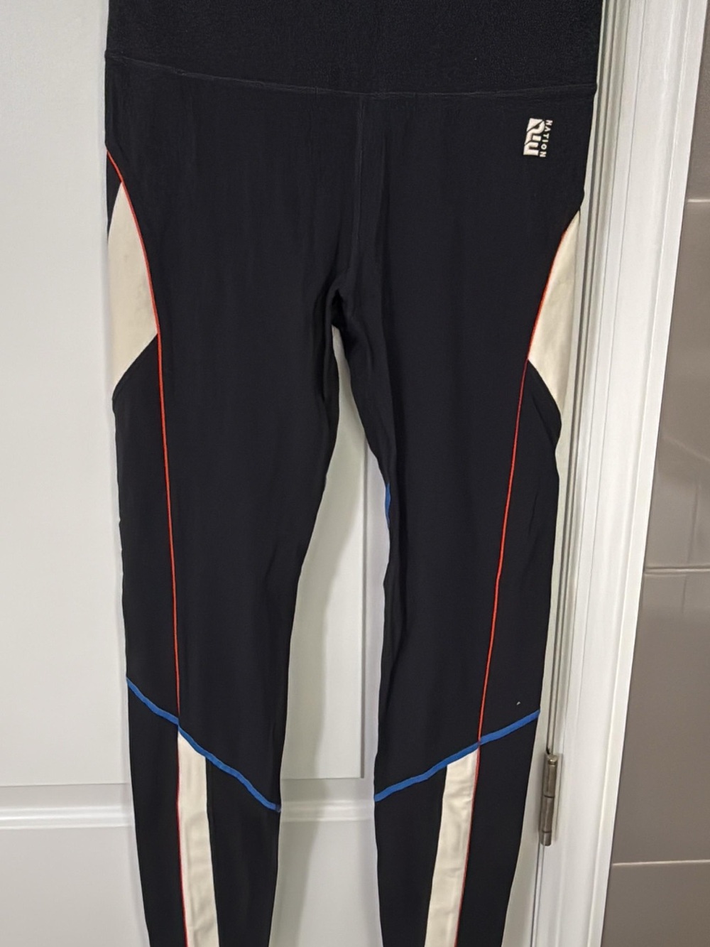 P.E Nation Black Leggings with White, Blue & Orange Accents